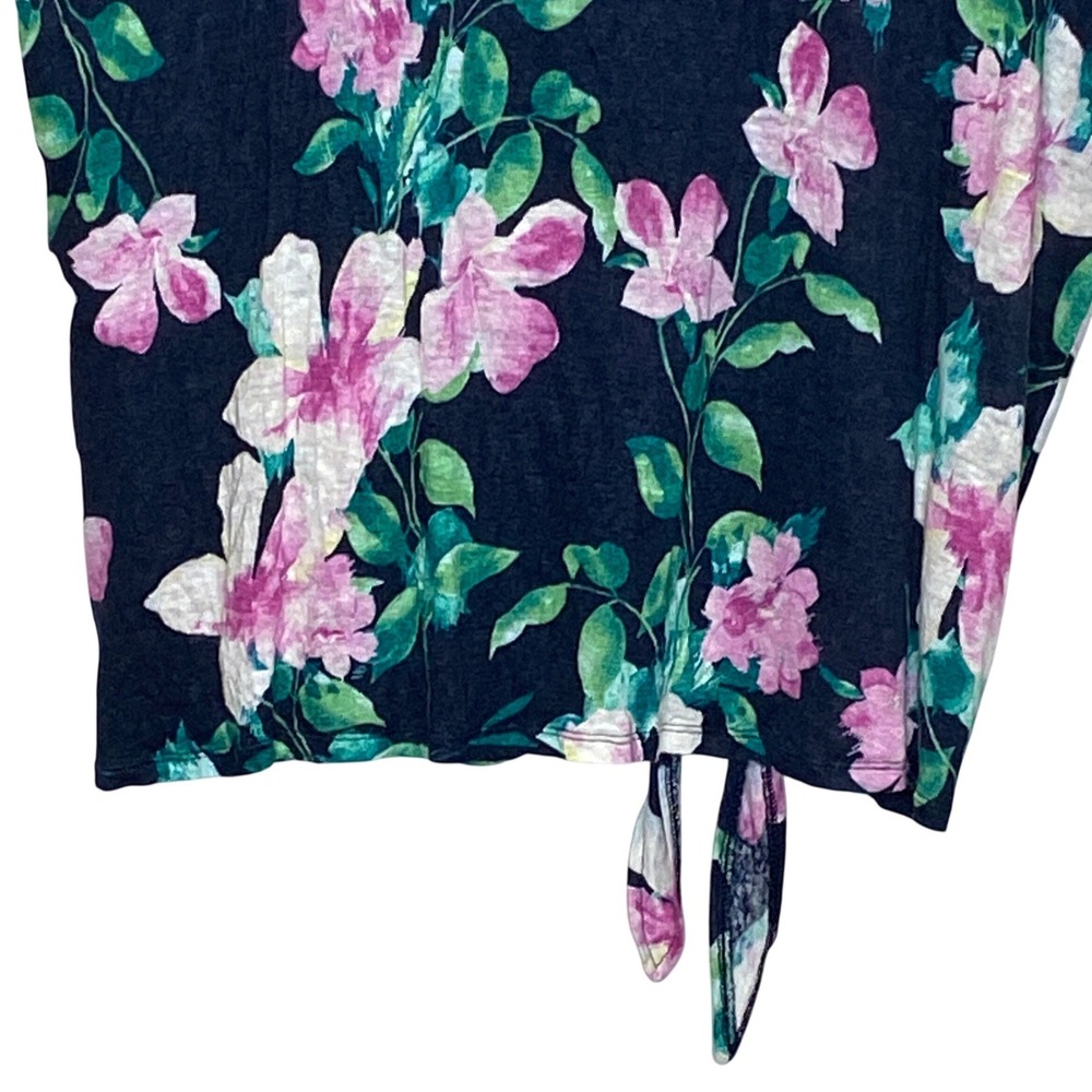 J Jill Love Linen Womens Floral Tie Front Linen Top XL Blue Pink Tropical Resort - Picture 8 of 12